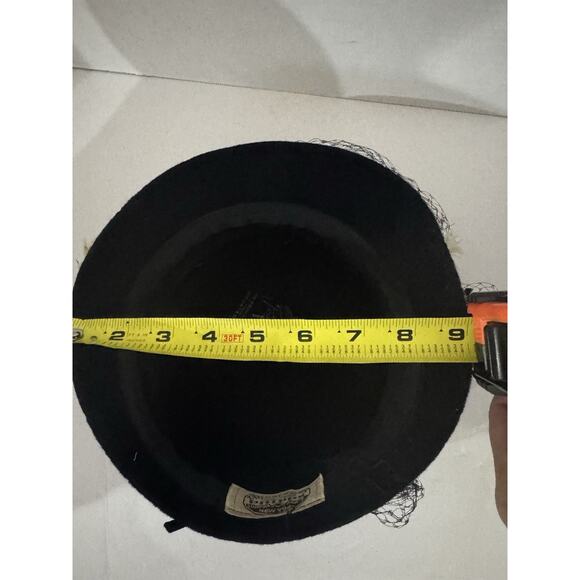 Vintage Black Velour Feather Hat Veil Netting Phipps Peachbloom Retro 1950 1960 - Picture 8 of 8